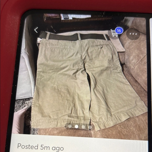 OP Men's Khaki Cargo Shorts, has dark green belt, sz 32, NWT - Picture 5 of 5